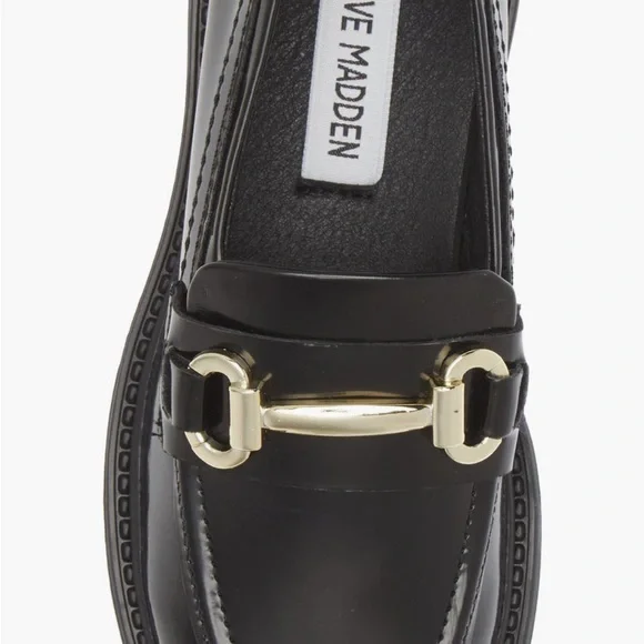 Steve Madden Black Patent Leather and Gold Loafers girls size 4 - Picture 9 of 10